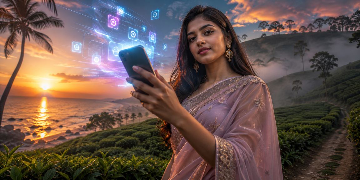 সেন্ট মার্টিনের চা বাগানে বসে মোবাইলে নতুন ক্যাসিনো গেম উপভোগ করছেন একজন
